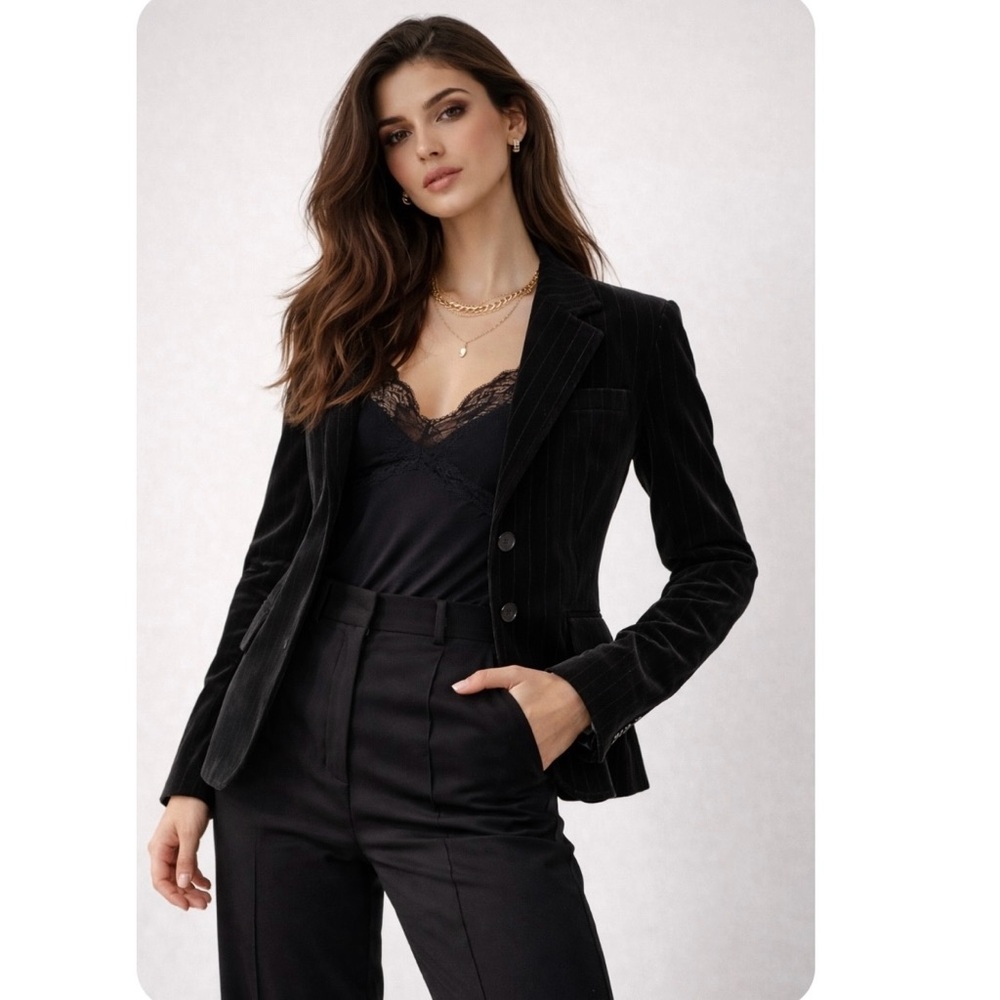 Y2K J.Crew Black Pinstripe Velvet Blazer Dark Academia Office Siren Size 8 - Picture 3 of 11